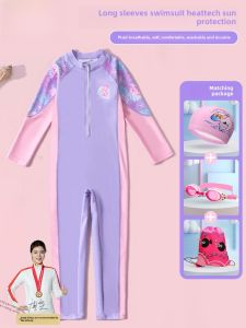 Childrens One-Piece Swimsuit Long Sleeve Training Suit Girls Summer New Professional Equipment Polyester Spandex Material