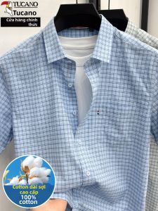 TUCANO | Áo Sơ Mi Nam Tay Ngắn Vải Cotton Kẻ Caro Mùa Hè Phong Cách Công Sở Thường Ngày