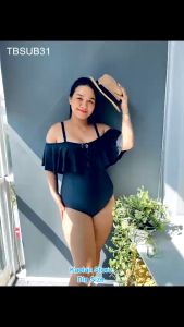 One-Piece Printed Lace Ruffled Classic Black Swimsuit (TBSUB31)- Big Size (65-130kg)