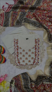 SCs Classic Ivory Embroidery Kurti Pant Dupatta Set