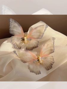 กิ๊บติดผมรูปผีเสื้อไฟฟ้าพร้อมหาง ทรงปากเป็ด ด้านข้าง สำหรับผู้หญิง สไตล์เกาหลี ทำจากผ้าโปร่ง เครื่องประดับผมแบบเคลื่อนที่ได้