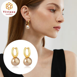 Viviann Original Pearl Earrings Vintage Cute Pearl Studs Hoop Earrings for Women Gold Color Eardrop Hoops Wedding Fashion Jewelry Circle Drop Earrings Round Earclip Women Elegant Jewelry Party Gift