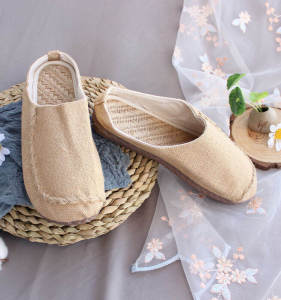 Handmade Summer Style Linen Mens Slip-On Sandals Breathable Upgraded Soft Bottom Grass Woven Moccasins Flat Heel Casual Shoes