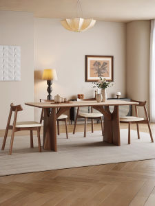 French Style Antique Rock Board Dining Table Home Use Small Apartment Living Room Rectangle High End Solid Wood Table And Chair Set