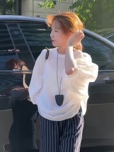 Pink Bubble Sleeve Long Sleeve Chiffon Shirt Womens Loose Slimming Summer New Style High-End Feeling Top round Neck Pure Color