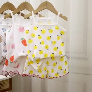 ชุดนอนกระโปรง ผ้าฝ้าย แขนกุด แบบบาง แฟชั่นฤดูร้อน สําหรับเด็กผู้หญิง-yoga159