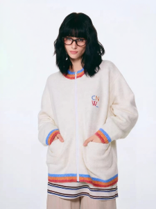 CANOTWAIT_ | Colorful Round Collar Logo-embroidered Cardigan Sweater