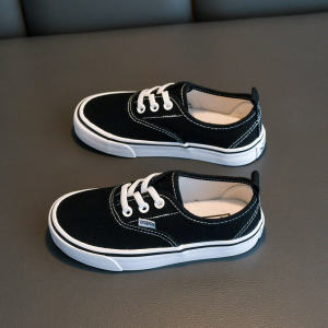 New Childrens Canvas Shoes Low Top Casual Sneakers Girls Black Boys Fabric Baby Middle Large Kids Slip-On Korean Style Shoes