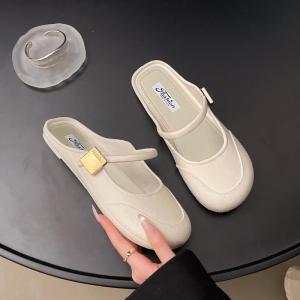 Womens Summer Soft Bottom Slip-On Beach Sandals Head Cover Retro French Lazy Shoes New Style Half Slip-On Flat Heel