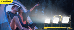 1200W Portable Emergency Light Worklight with Stand Rechargeable Flood Light LED Searchlight Heavy Duty Rechargeable Spotlight with Stand Dual Head LED Work Light for Camping Lantern Outdoor