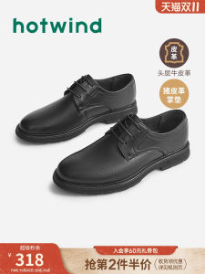 Hotwind Mens Fashionable Business Shoes Spring New Style Knot Wedding Shoes round Head Rubber Outsole Pig Skin Lined Leather