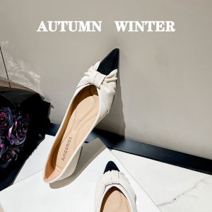 Elegant Sharp Toe Flat Bottom Womens Shoes Color Block Silken Upgraded Version Korean Style Casual Fashion Footwear