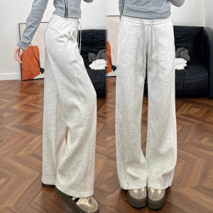 High Waist Straight Leg Sports Pants Womens Loose Fit Casual Trousers White Grey Autumn 2025 New Style Slimming Wide Leg