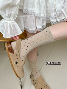 Khaki Boneless Loose Confinement Socks French Polka Dot Socks Children Tube Socks Pure Cotton Spring and Autumn Long Ins Fashion South Korea