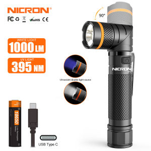 NICRON B75/B75T Rechargeable Flashlight with 1000 Lumens 395nm Ultraviolet lighting and Red lighting 90 Degree Swivel head Flashlight with Magnetic Base IP65 Waterproof for Night Hunting Camping Emergency Night Vision