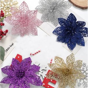 5 Cái Hoa Giả 13cm Có Kim Tuyến Trang Trí Cây Thông Noel Trang Trí Nhà Giáng Sinh Phụ Kiện Dây Hoa Đầu Hoa Polyester Cho Năm Mới Navidad