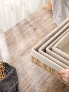 Storix Handmade Woven Basket Display Storage Rectangular Bow Decor Large Diameter and Removable Inner Cloth Liner Basket