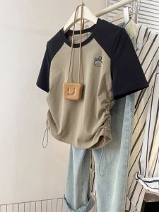 American Retro Waist-cinching Corded Summer T-shirt