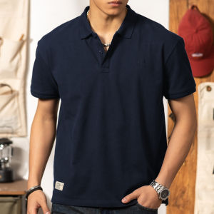 LUPAN | Retro Embroidery Dark Blue Premium Cotton Polo Shirt
