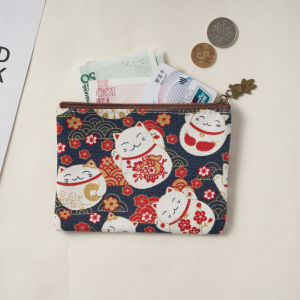 Cute Mini Canvas Zipper Wallet Womens Coin Purse Apple Huawei Charger Storage Bag Cartoon Print Korean Style Youth Wallet