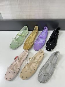 รองเท้าบัลเลต์ Mary Janes ตาข่ายขนาดใหญ่ ทรงปากตื้น ดีไซน์ผูกโบว์ รองเท้า Mary Janes สำหรับผู้หญิง รองเท้าแฟชั่นฤดูใบไม้ผลิ 2025