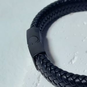 Hitam Gelang Kulit Tenun Pria Gelang Pria Keren Gelang Kulit Stainless Perhiasan Gelang Gelang Couple