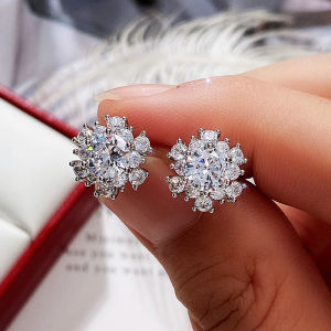 Huitan Creative Flower Shaped Stud Earrings Women Full Shiny Round Cubic Zirconia Fashion Luxury Wedding Jewelry Drop Shipping