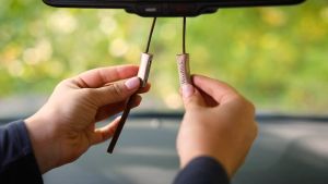 WoodWick Auto Reeds Car Fragrance Starter Kit Hanging Car Air Freshener with Scented Bamboo Reeds