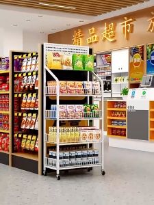 Supermarket Shelves Storage Organizer Shelf 4/5 Layer Commodity Display Rack with 4 wheels for Home Convenience Stores Kitchen