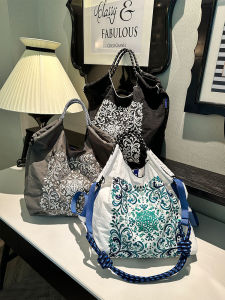 Eco-Friendly Ball Chain Embroidered Nylon Crossbody Shopping Bag Large Capacity Casual Shoulder Bag for Young Adults