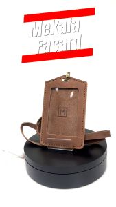 Mekafa - Facard Brown Gantungan ID card Holder Name Tag Kulit Sapi Asli Pria dan Wanita /gantungan Nama/tanda pengenal