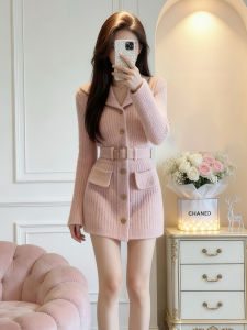 Ge·an·fei | Đầm Len Hồng Nhỏ Xinh Thu
