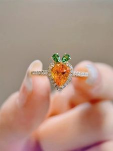 Cute Carrot Ring and Earrings Set Silver Plated 18K Fanta Stone