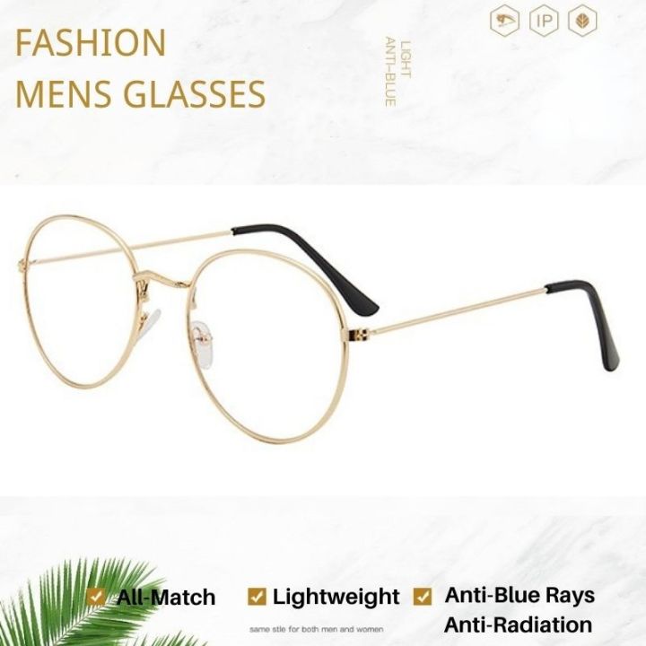 MOYOKA Starlight Fashion Anti Radiation Glasses For Men Retro Golden Frame  Round Clear Lens Eyeglasses Korean Style Anti-Blue Light Eyewear For Women 