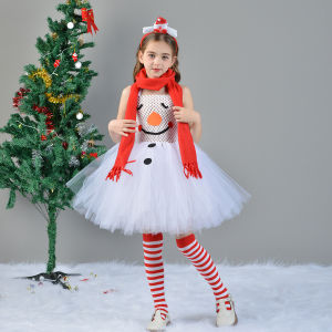 Christmas Snowman cos White Girls Dress Snow Treasure cos Clothes Christmas Party Clothes 4-Piece Set