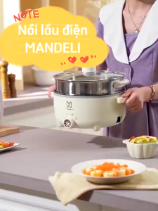 Nồi lẩu điện đa năng 2 tầng size 28cm tặng kèm xửng hấp inox siêu tiện lợi nấu rang xào hấp đa năng siêu chống dính 3 mức