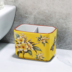 Chinese Style Ceramic Toothbrush Holder Toilet Toiletries Bathroom Toothpaste Cup Comb Storage Rack Multi-Functional Bathroom Organizer