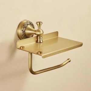 Antique Brass Toilet Paper Holder Wall Mount Brushed Gold Toilet Tissue Holder with Cell Phone Storage Antique Bronze EL86W