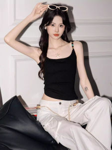 chaqi | เสื้อกั๊กสายเดี่ยวสั้นแขนกุดสำหรับผู้หญิง ทรงเข้ารูป ดีไซน์เปิดหลัง ชุดชั้นในสุดเก๋ไก๋สำหรับใส่ไปทำงาน