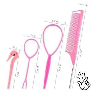 4pcs/set Loop Elastic Hair Bands French Braid Tool Metal Pin Tail Pointed Tail Comb Hair Braiding Tool Four Piece Set