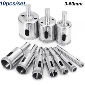 10PCS 3-50mm Diamond Coated Drill Bit Hole Saw for Glass Marble Granite Stone Tile Ceramic Hole Saw Drilling Bit