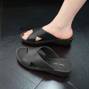 Soervimy Summer Thick Heel Slippers Womens Outdoor Beach Anti-slip High Heel Sandals PVC Material Comfortable Casual Style