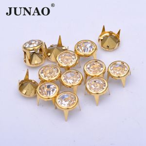 JUNAO 50 Chiếc Đinh Tán Kim Loại Mạ Vàng 10mm Đính Đá Giả Kim Cương Dùng Trang Trí Đồ Da Quần Áo Giày Dép Thủ Công Đầu Mở