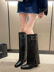 รองเท้าบูทหุ้มข้อส้นสูงทรงสี่เหลี่ยมสำหรับผู้หญิง ฤดูใบไม้ผลิและฤดูใบไม้ร่วง รองเท้าบูทสไตล์วินเทจสไตล์วิสโคสแบบใหม่ รองเท้าบูทสไตล์วิสโคสแบบลำลอง