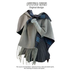 Double-Sided Cashmere Woolen Cape Jacket FUYUELULU Nautical Artist Style Two-Way Wear Commuter Korean Version Long Sleeve