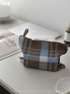 Nordic Style Knitted Paper Towel Holder Tablecloth Decorative Storage Box Drawstring Design for Living Room And Dining Table