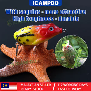 ICAMPDO 5.5cm/12g Fish Jumping Soft Frog Fishing Lure Plastic Jig Head with Assist Hook Fake Fish Bait Slow Jigging/Floating Hard Bait Artificial Tool Bionic Lures Tackle Snakehead 假饵