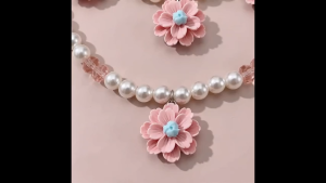 4 Pieces Girls Flower Pearl Jewelry Set Children Necklace Earrings Bracelet Ring Gift