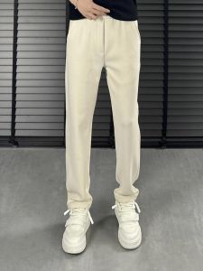 กางเกงลำลองชายผ้าฝ้ายผสมสีพื้นสไตล์ธุรกิจฤดูใบไม้ผลิและฤดูใบไม้ร่วง ทรงหลวม ระบายอากาศได้ดี กางเกงขายาวทรงตรง