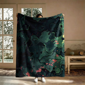 BILIBILI | Tech Camo Geometric Flannel Blanket Perfect for Sofa Office Bed Travel Sleep Read Relax Camping Four Season Use
